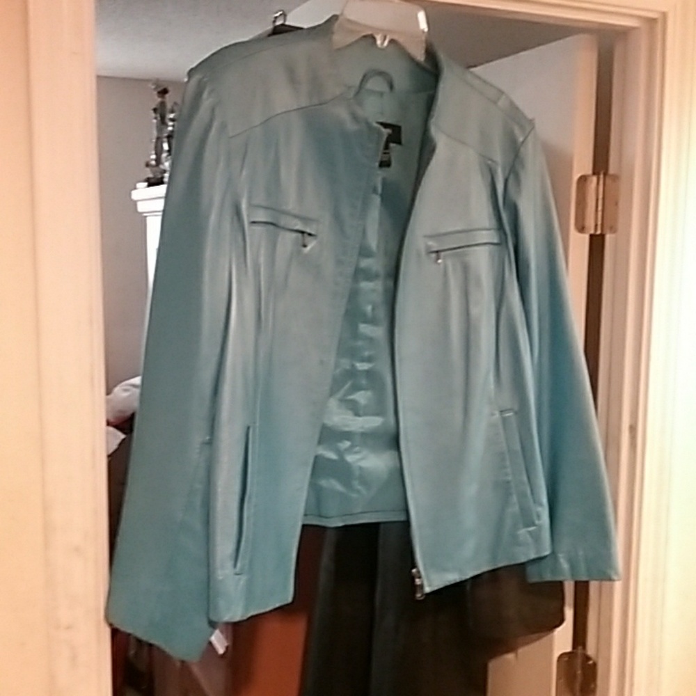 Alfani Women's Light Blue Leather Jacket size 2XL